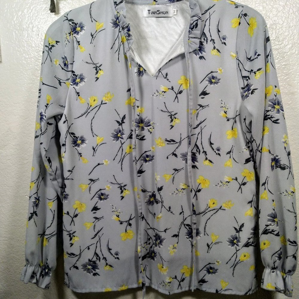 Tian Shun Floral Long Sleeve Blouse NWOT